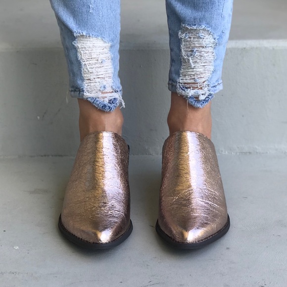 Urban Outfitters Shoes - Moonstruck Rose Gold Rustic Mule Clog Block Heel